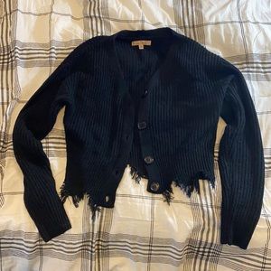 Cropped distressed cardigan